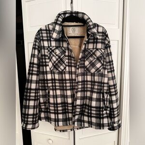 Sage Collective Ladies Sherpa Lined Shirt Jacket Black White Plaid XL Shacket